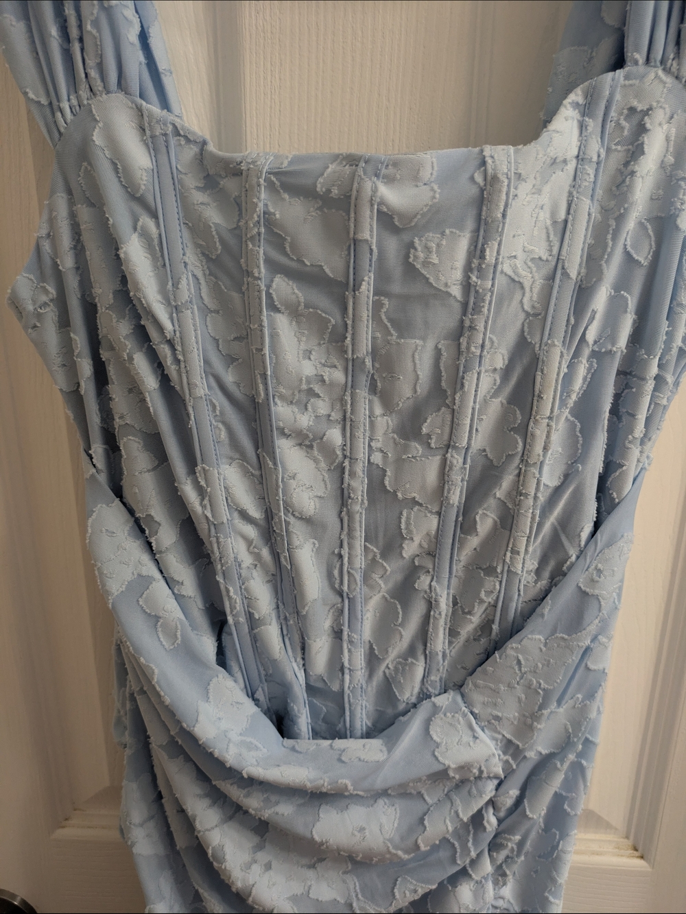 Corset Dress With Textured Floral Overlay Size M Mermaid Boning Ruched Bodycon - Picture 9 of 15